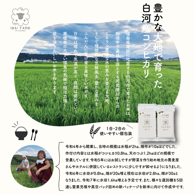 白河産コシヒカリ 精米 1合150グラム 令和5年産 福島県南産 画像3