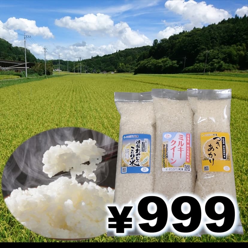 【お試し食べ比べ・送料無料】 2合×3個 個性豊かな3つの品種を一度にお届けします! メイン画像