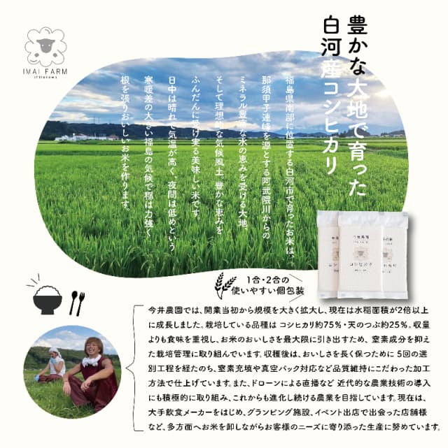 白河産コシヒカリ 無洗米 1合150グラム 使い切りサイズ 画像2